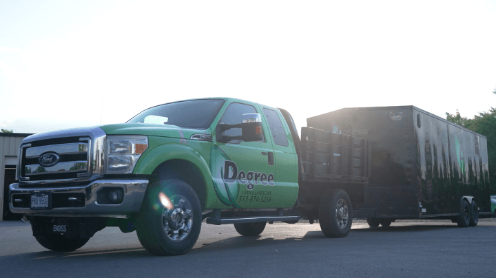 Degree truck puling trailer